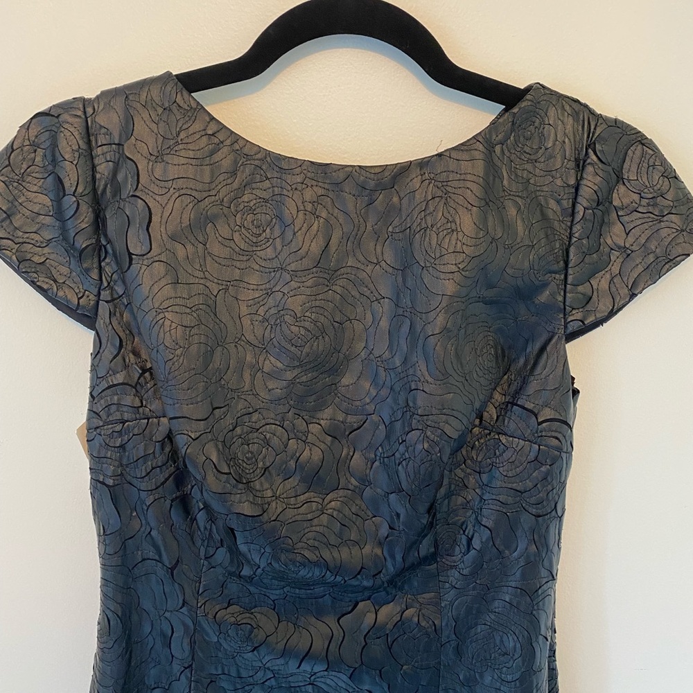 Sara Emanuel Black faux leather dimensional floral dress